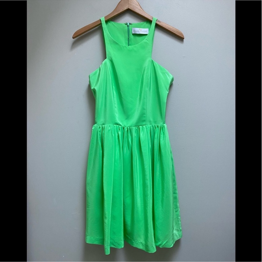 Amanda Uprichard Neon Green Cut Out Silk Dress